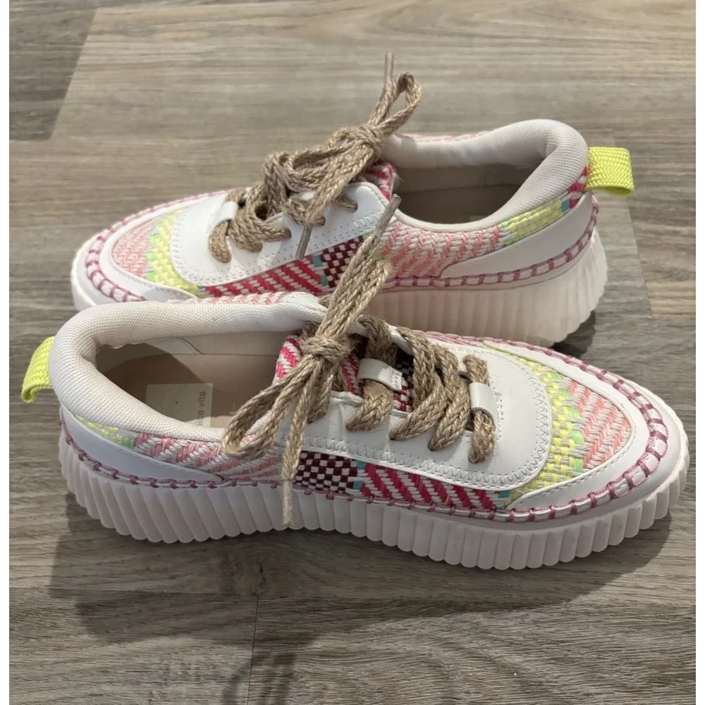 Dolce Vita Womens 8 Sneakers Pink Multi Denae Platform Wedge Knit Fabric Shoe